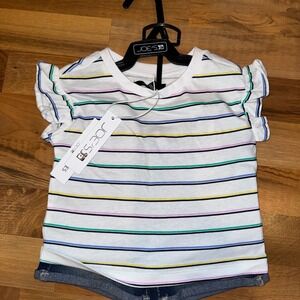 JOE'S JEANS Girl 2T Top & Shorts Set Striped Ruffle Sleeve Denim resort vacation